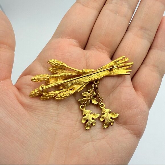 Vintage Gold Tone Cornstalks Wheat Enamel Pin Brooch - Picture 3 of 6